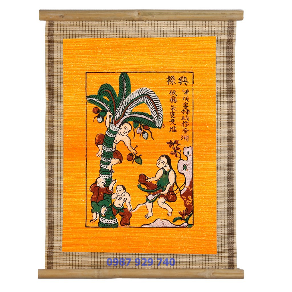 [Tranh Đông Hồ] - Bức Hứng Dừa - không khung tranh - Dong Ho folk paintings - Viet Nam national cultural heritage