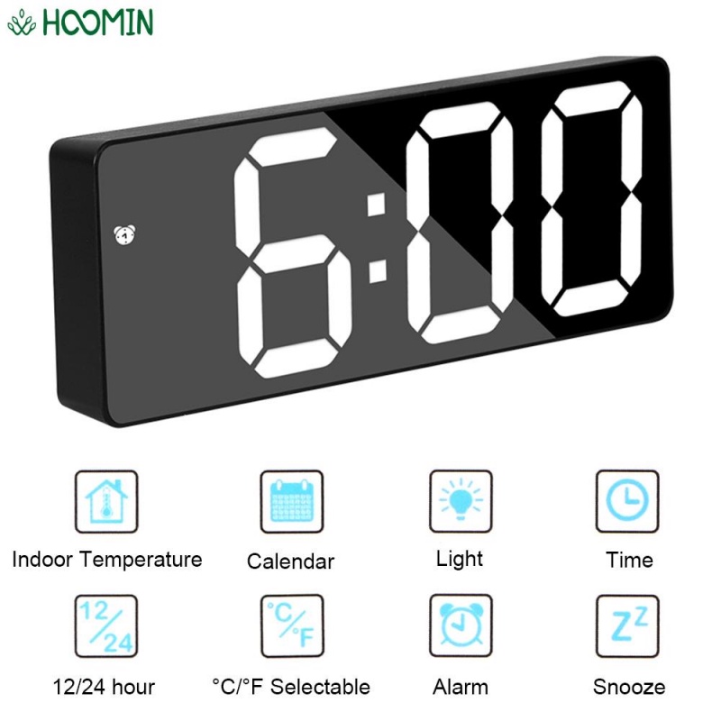 Đồng hồ báo thức điện tử màn hình LED hiển thị nhiệt độ và thời gian điều khiển bằng giọng nói