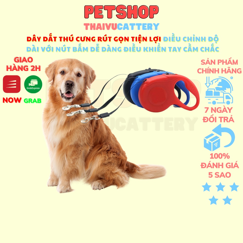 Dây dắt chó mèo thu gọn, kéo dài tự động thiết kế tiện lợi cho đi dạo, đi chơi