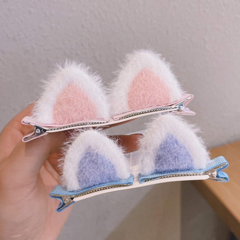 Kẹp tóc vải lông hình tai mèo xinh xắn dễ thương thời trang thu đông cho bé gái