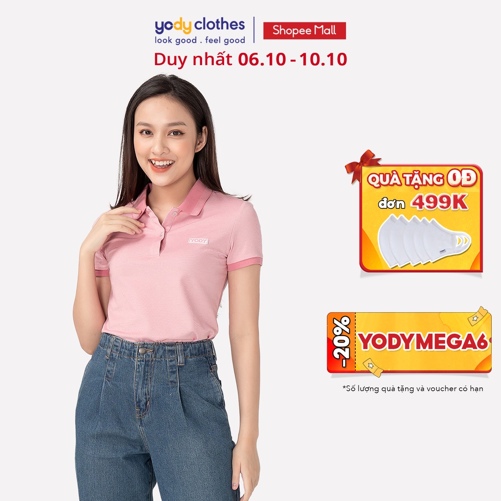 Áo thun polo nữ YODY mắt chim ngắn tay cotton có cổ cao cấp thoáng mát APN3340 - Hàng mới về