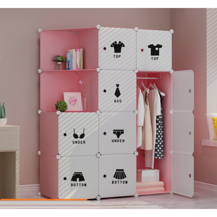 Tủ nhựa ghép đa năng 12 ô sâu 47, decal quần áo (chọn hình theo phân loại)