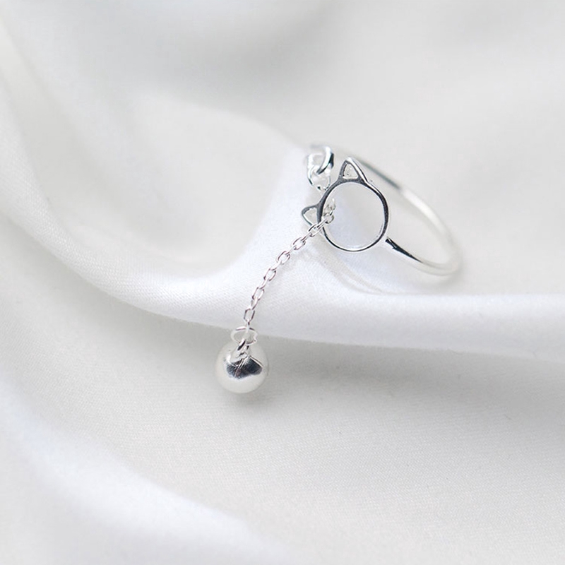 Nhẫn hở mạ bạc trang trí chuông mèo dễ thương dành cho nữ