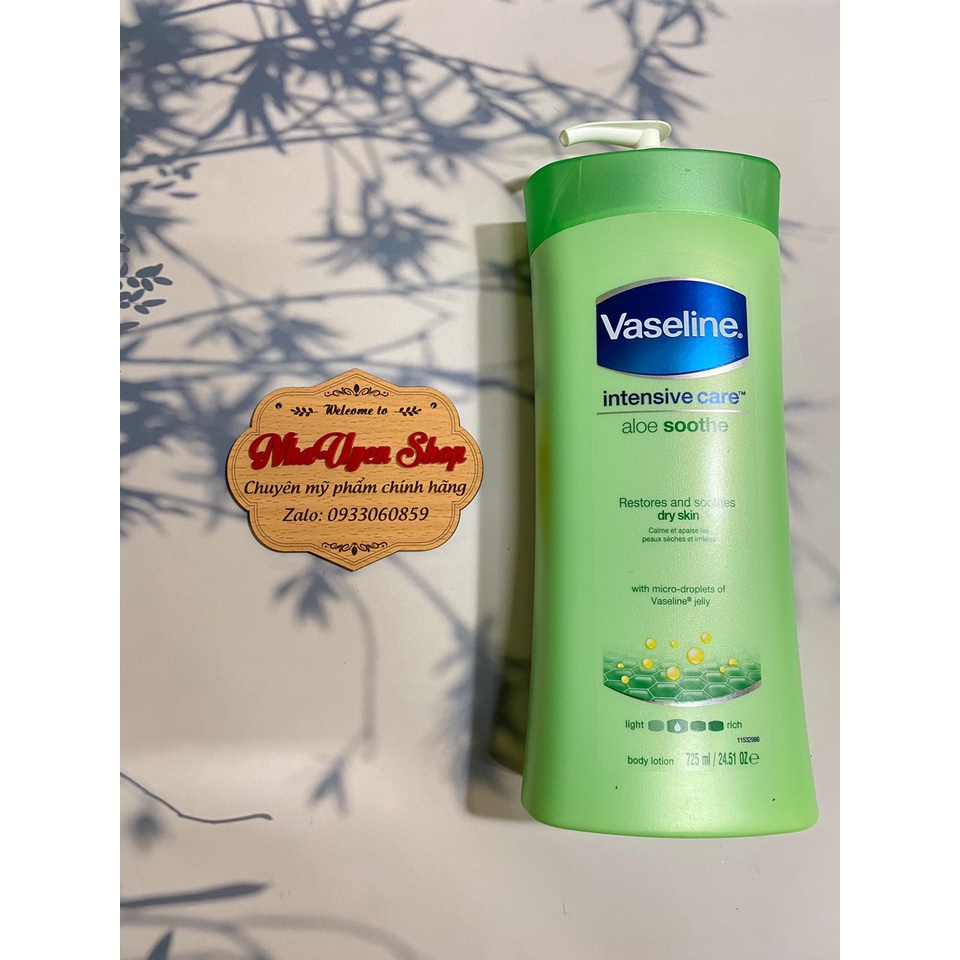 Sữa Dưỡng Thể Cấp Ẩm, Trắng Da Vaseline 725ml Xanh Lô Hội Chính Hãng