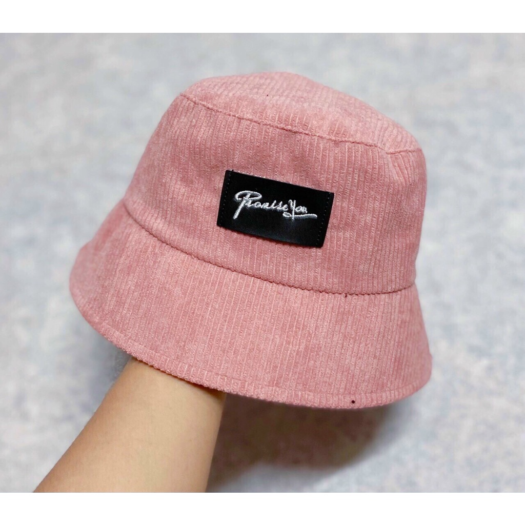 Mũ bucket thêu PROMISS YOU, MEMORIE, Mũ Trơn,..vành cụp nón tai bèo chất nỉ, nhung cao cấp form unisex nam nữ