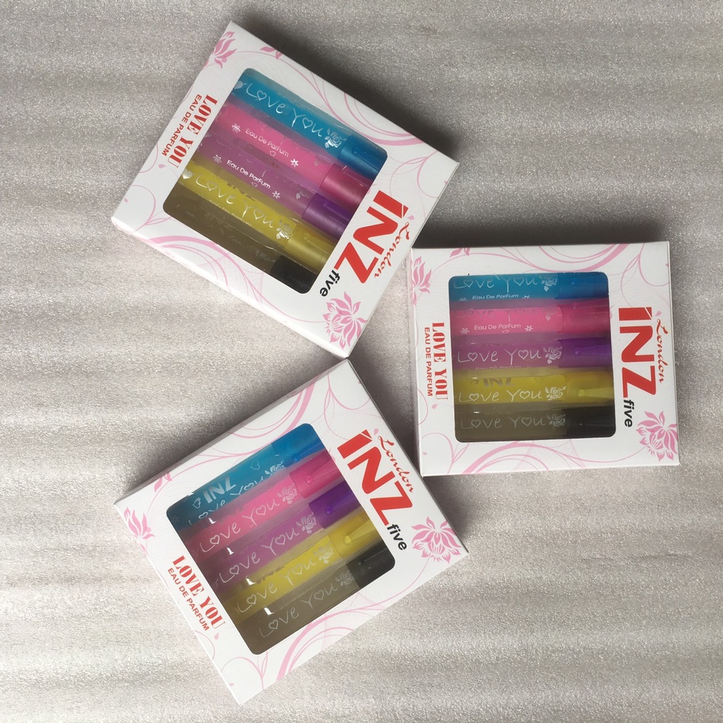 Nước hoa bút 5 cây các nầu, mầu hồng, mầu tím, mầu cam