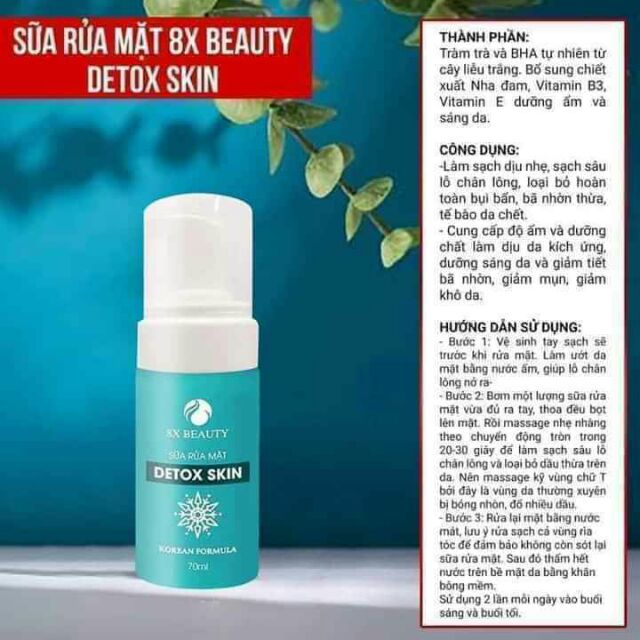 Sữa rửa mặt detox skin. 8x beauty tạo bọt một cách tự nhiên. Làm sạch da. Tẩy trang khi macup .mền mịn từ sâu bên trong