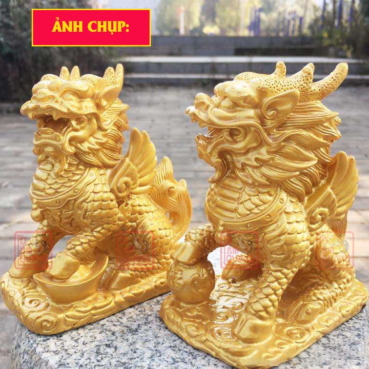 Cặp Kỳ Lân đồng nguyên chất phong thủy cao 12.5cm trang trí bàn thờ, bàn làm việc, nhà cửa - Tài lộc - Hóa giải vận hạn