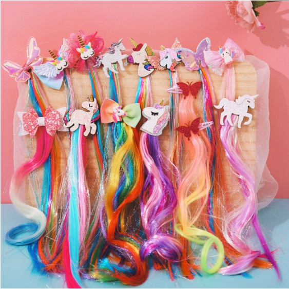 FOLLOW TẶNG 3KHÀNG CÓ SẴN  Kẹp tóc đính tóc giả hình nơ ngựa Pony kỳ lân đầy màu sắc CHỌN MẪUVOUCHER 100K