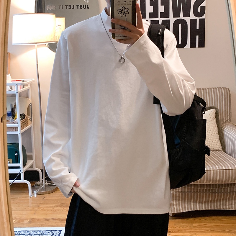 Áo thun tay dài cổ cao thời trang dành cho nam Hàn Quốc unisex simple cotton áo dài tay