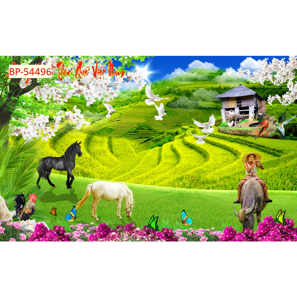 Tranh dán tường thiên nhiên, vườn hoa, công viên trong lành