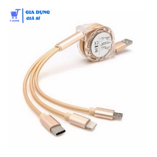 Dây Sạc Rút Gọn 3 Đầu, Dây sạc đa năng loại tốt, ( T- Home ) cáp sạc 3 in 1