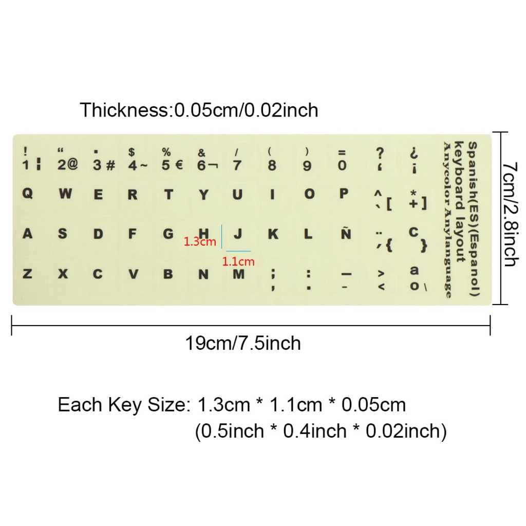 1 Miếng Dán Bàn Phím Miếng Dán Bàn Phím Dạ Quang Phim Bảo Vệ Chữ Cái Tiếng Tây Ban Nha/Anh/Nga/Ả Rập/Pháp Nút Bảng Chữ C