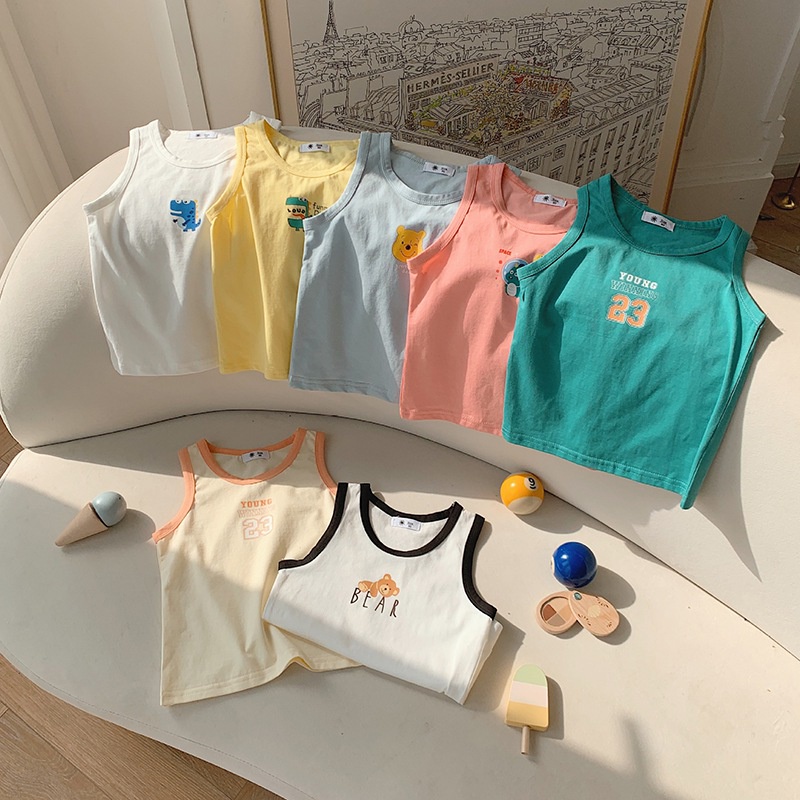 Áo Thun Không Tay In Họa Tiết Hoạt Hình Thời Trang Mùa Hè Cho Bé