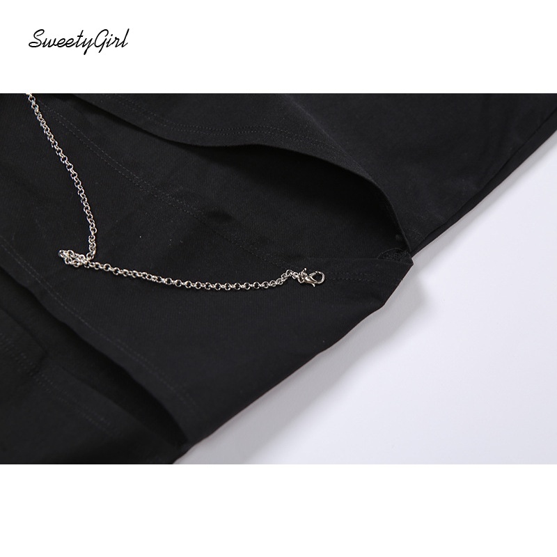 Quần Dài Lưng Cao Ống Đứng Màu Trơn Phối Dây Xích Thời Trang Cho Nữ