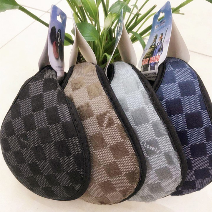 Bịt chụp tai giữ ấm mùa đông họa tiết caro trơn màu thời trang cho nam nữ