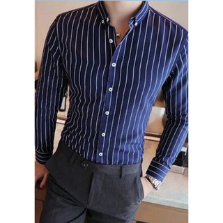 Sơ mi nam kẻ sọc đen chất liệu vải lụa cotton siêu mát, phong cách Hàn Quốc nam tính