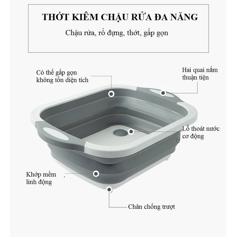 Thớt Kiêm Chậu Nhựa Gấp Gọn Thông Minh 3 In 1 (Mua 2 Sản Phẩm Tặng Kèm Túi 30 Lưới Lọc Bồn Rửa Bát)