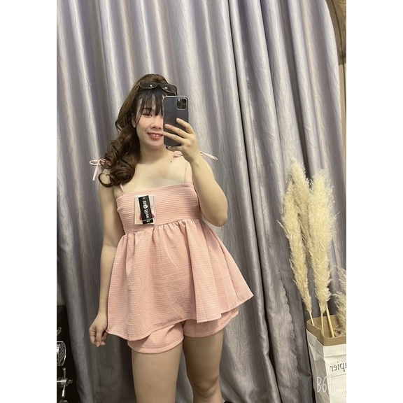 [Shop bigsize nữ 50kg đến 90kg] Set áo dây mix quần short