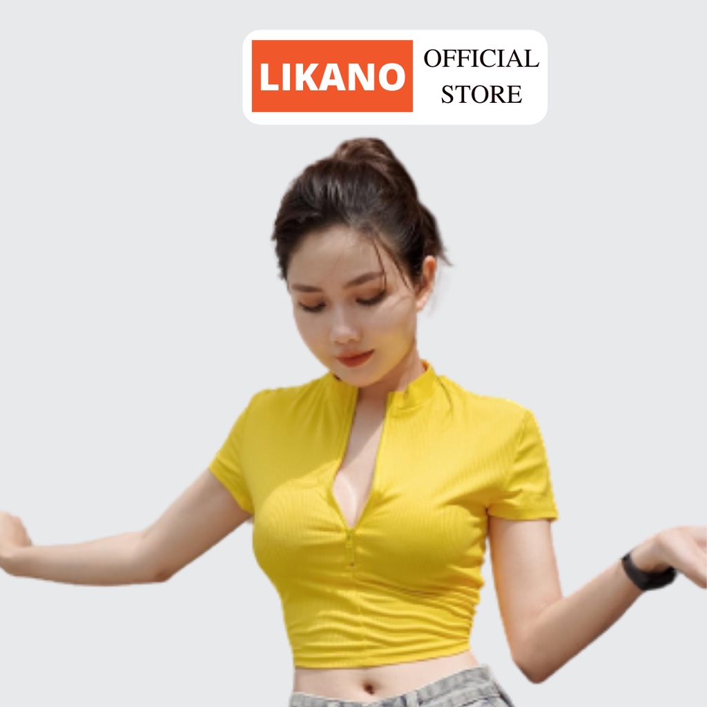 Áo croptop dây kéo trơn 5 màu thun cotton loại xịn LIKANO CRT22