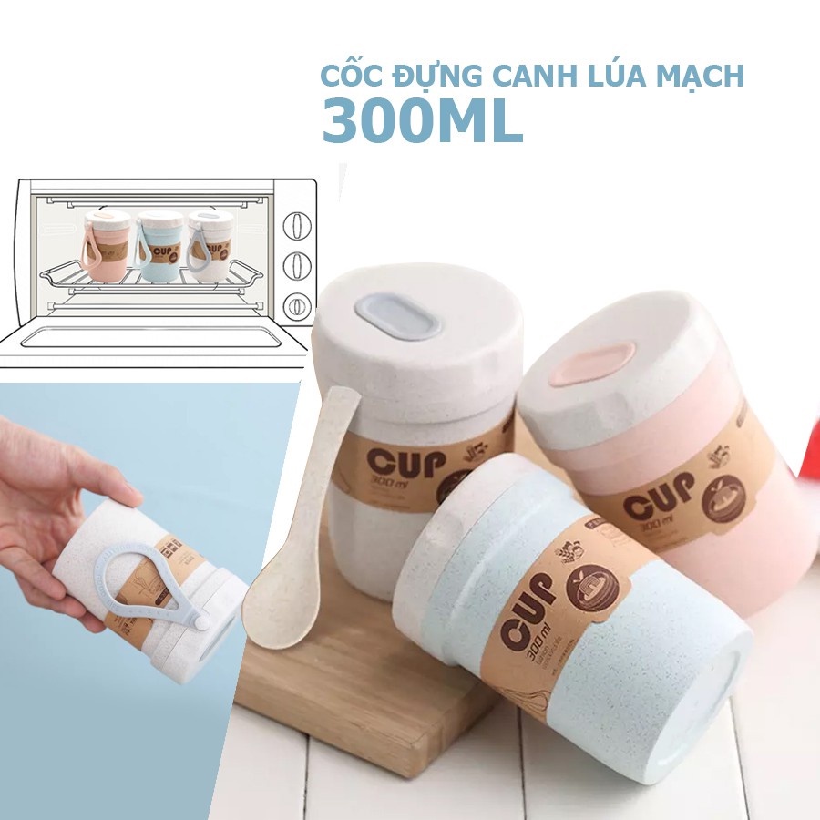 Cốc Lúa Mạch Đựng Súp, Canh Giữ Nhiệt Và Chống Tràn Kèm Muỗng Tiện Ích 300ML