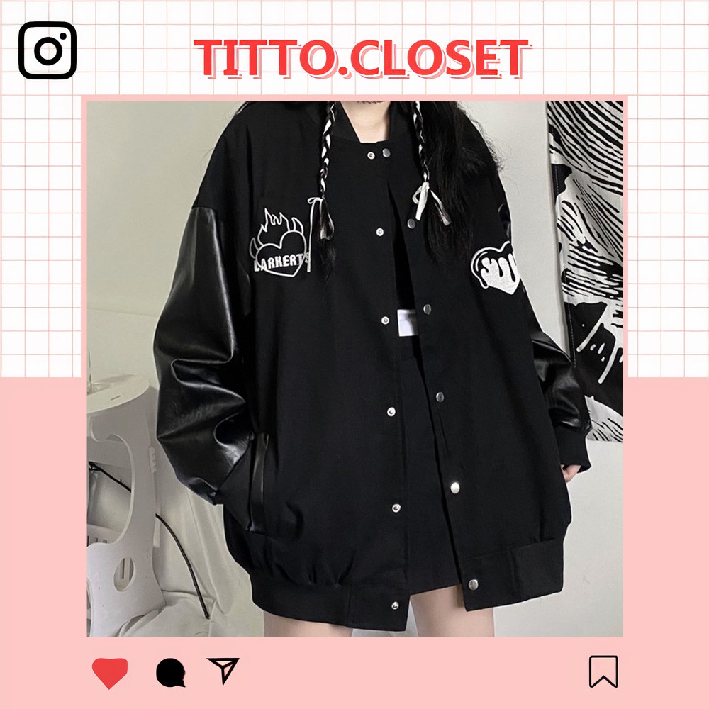 Áo Bomber Heart Phối Tay Da Unisex - Titto Closet