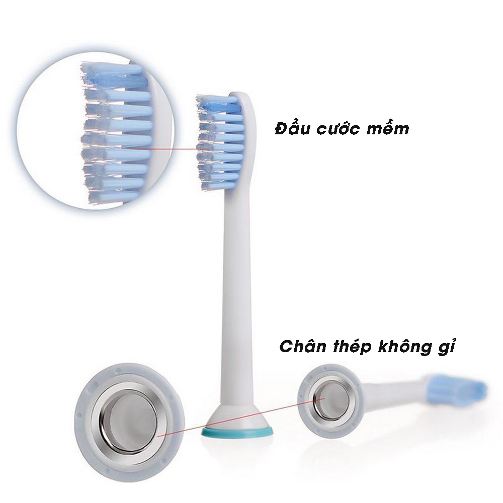 Cho máy Philips set bộ 4 đầu bàn chải đánh răng điện Philip, Sonicare, lông mềm Minh House