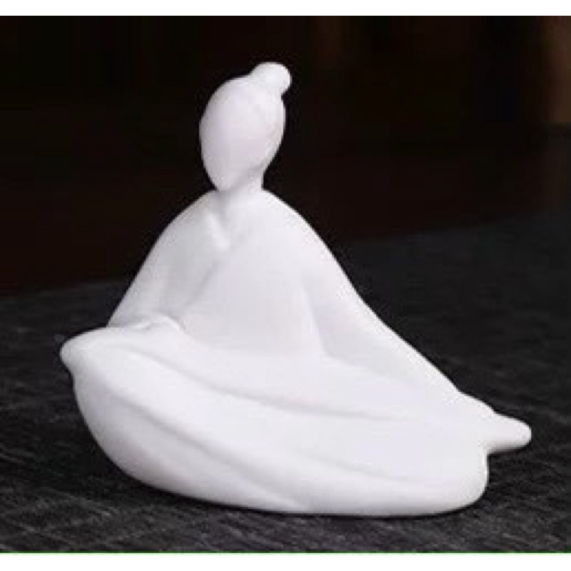 Tượng Khổng Minh đánh đàn gốm sứ trắng cao 6cm