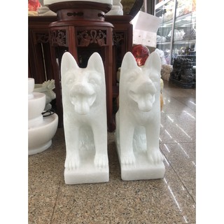 Cặp tượng chó đá phong thủy đá trắng gác cổng - Cao 40 cm