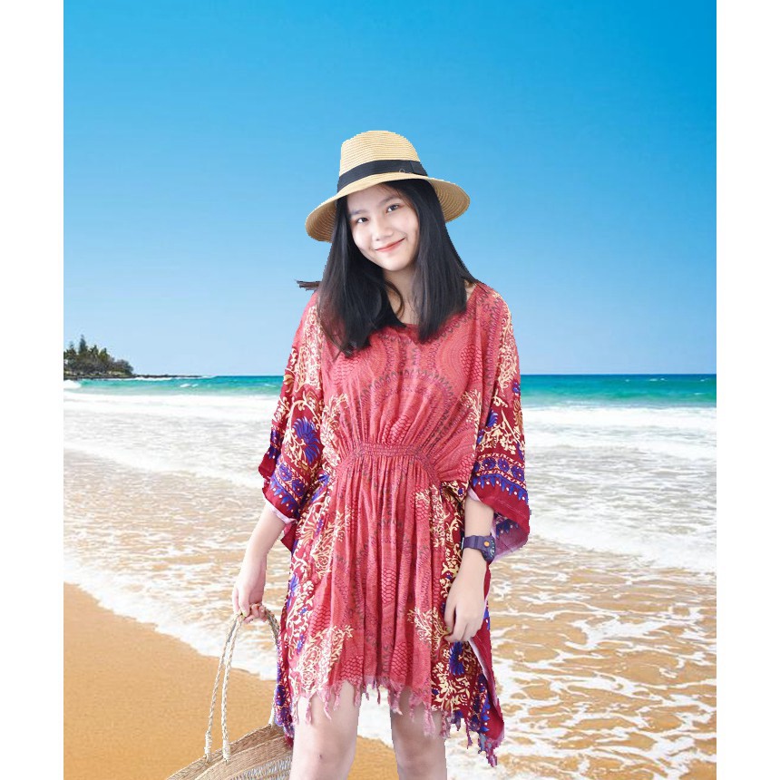 2021 -  Đầm cánh dơi họa tiết đẹp phù hợp đi du lịch đi biển vải tole Thái 55-70kg