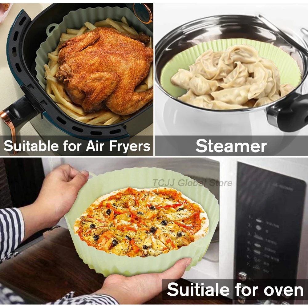 Tấm Lót Nồi Hấp/ Nồi Chiên Không Dính Hình Tròn Bằng Silicone Chống Dính Có Thể Tái Sử Dụng Tiện Lợi