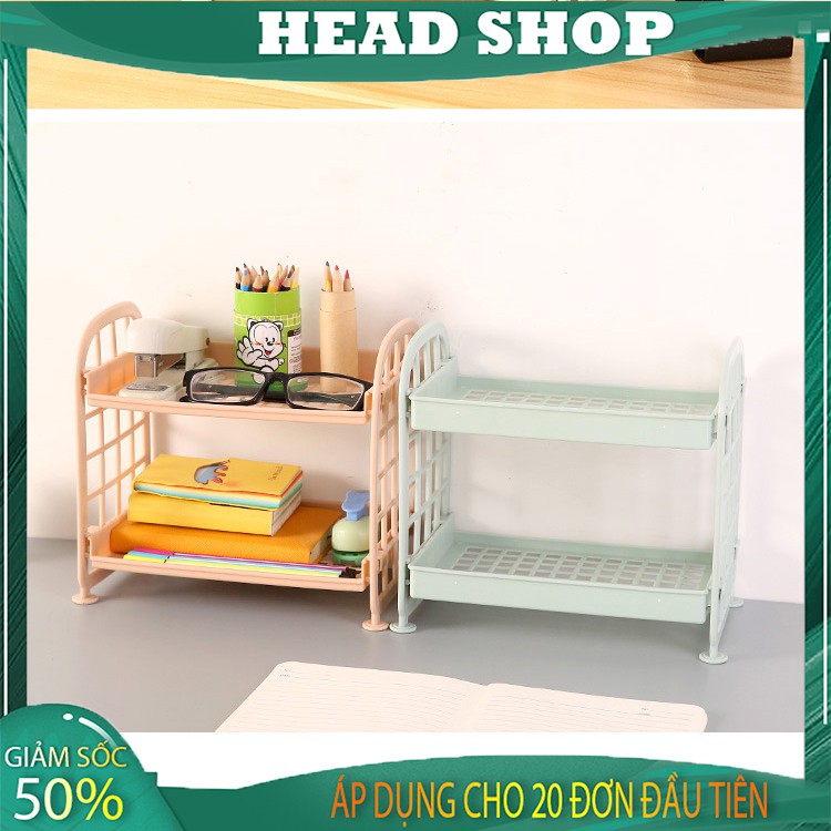 Kệ nhựa để đồ E050 mini 2 tầng để đồ dùng học tập trang trí bàn học phong cách Hàn Quốc HEADSHOP