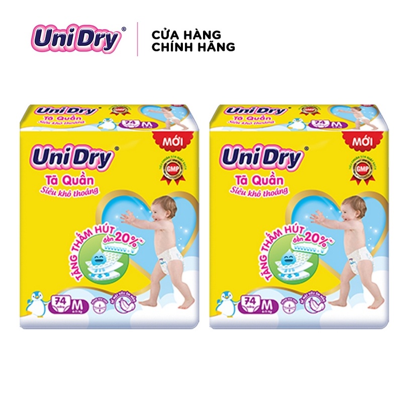 Combo 2 tã quần Unidry siêu khô thoáng gói Super Jumbo M74/L68/XL62/XXL56