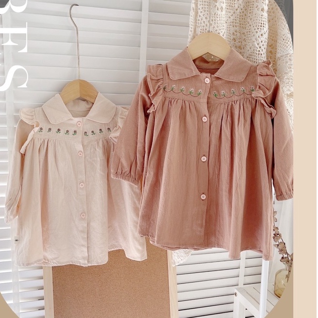 Váy thu dài tay CỔ ĐỨC màu trơn cho bé gái 1-5 tuổi ( Mã V130504)