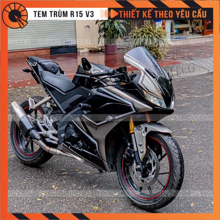 Tem trùm R15V3 đen xám thiết kế theo yêu cầu in ấn decal 3 lớp