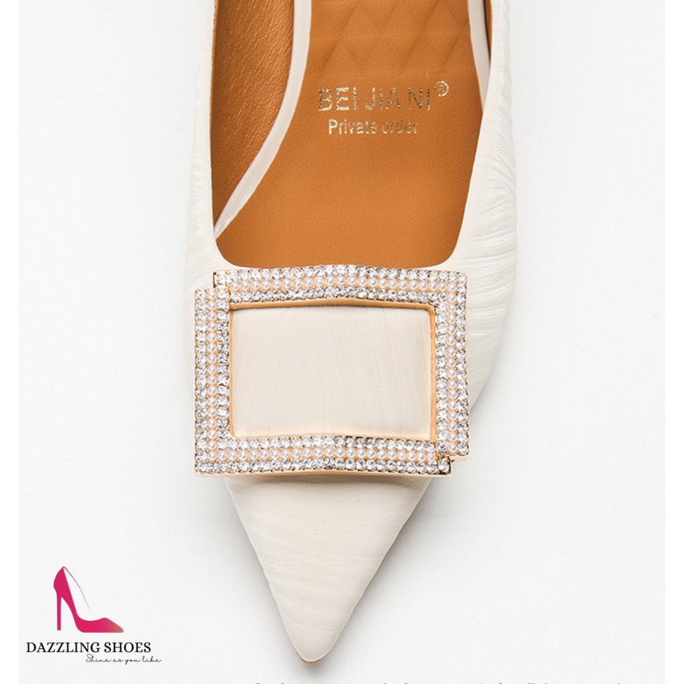 Giày Cao Gót Nữ Mũi Nhọn Charm Đá Cao Cấp, Giày Cao Gót Nữ Đế Mảnh Cao 6P, Chất Liệu Da Cao Cấp, Đi Êm Chân - DA719