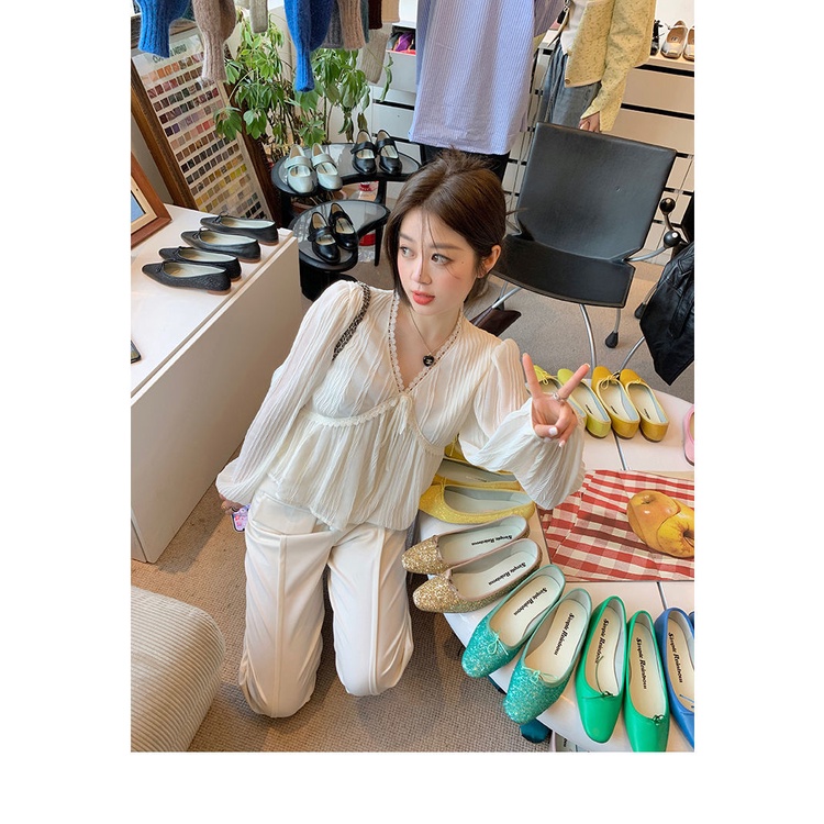 Áo Nữ Tay Dài Cổ Chữ V Thời Trang Hàn Quốc