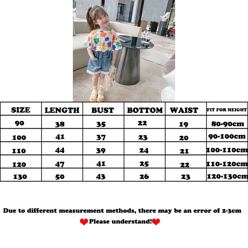 Set Áo Thun Ngắn Tay In Hoa + Quần Short Denim Thời Trang Hàn Quốc Mới Cho Bé Gái