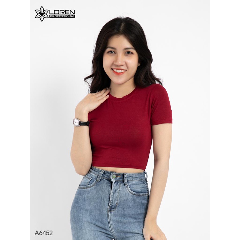 [Rẻ vô địch]  Áo croptop cổ tròn tay ngắn đỏ A6452