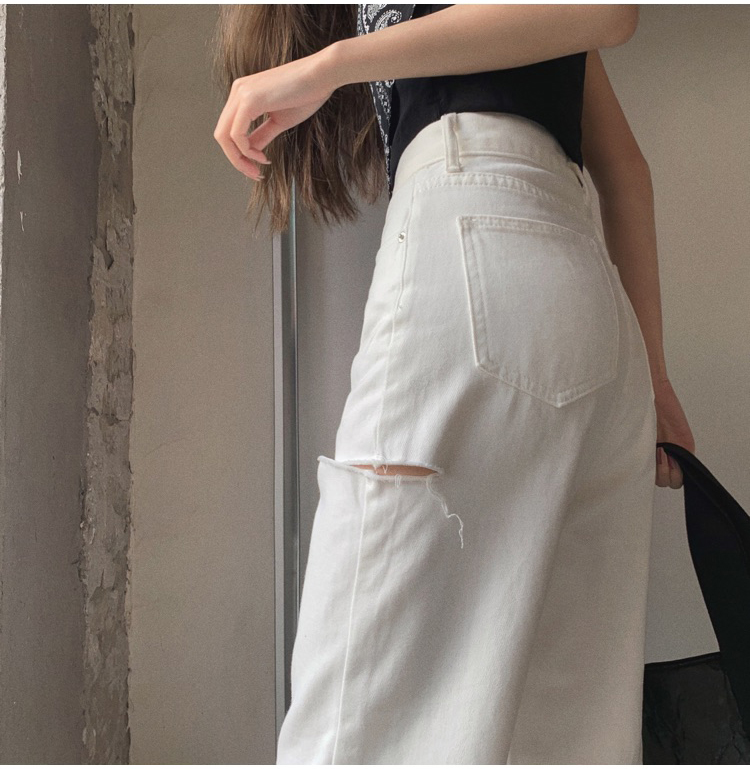 Quần Jean Nữ Lưng Cao Ống Rộng Rách Gối Thời Trang 43400