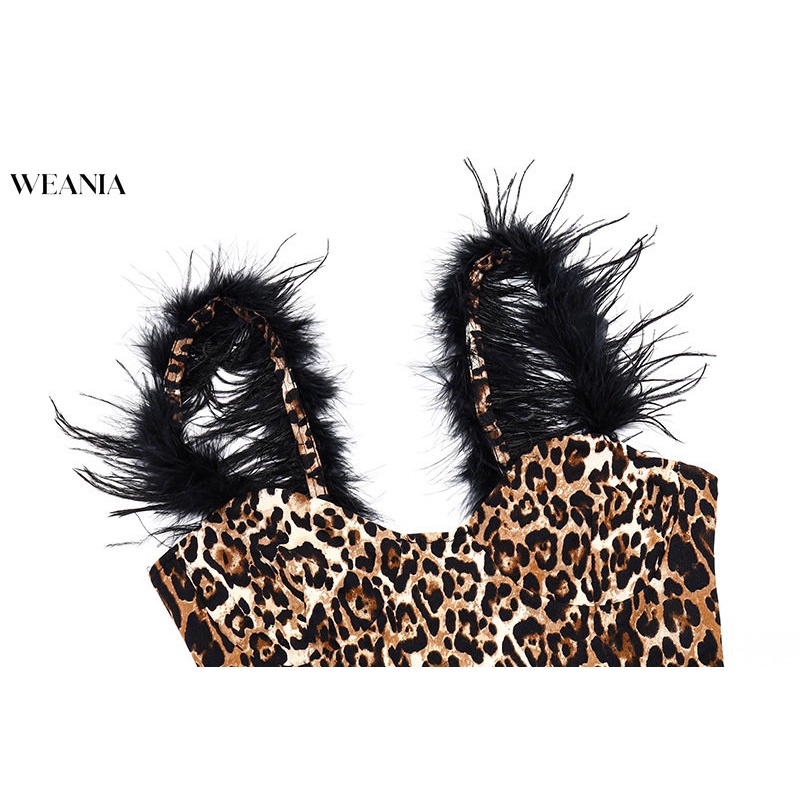 Bộ Áo Liền Quần Hai Dây Họa Tiết Da Báo Quyến Rũ Kèm Găng Tay Dành Cho Nữ