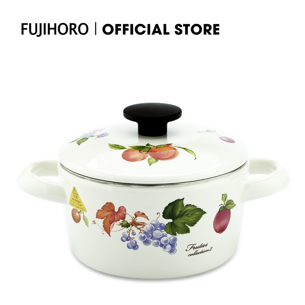 Nồi tráng men Fujihoro FRV-16W (Họa tiết Trái Cây) - Dung tích 1.4L - Bảo hành 2 năm - Hàng chính hãng