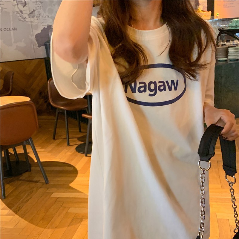 Áo thun nữ tay lửng dáng rộng in họa tiết đơn giản phong cách hàn quốc thời trang mùa hè