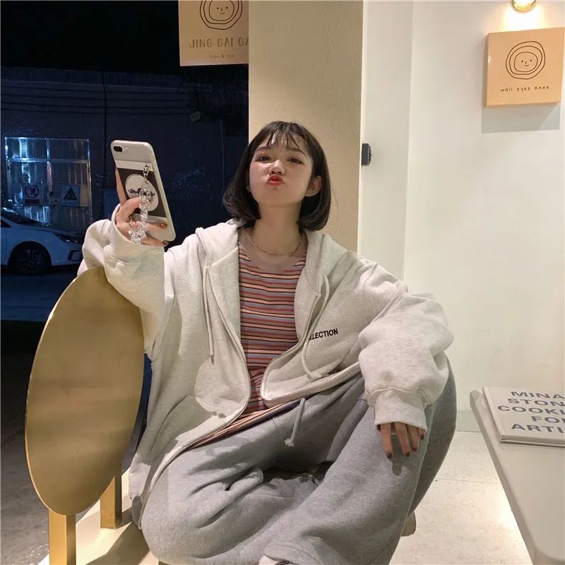 Áo Khoác Hoodie Tay Dài Dáng Rộng Thời Trang Mùa Thu Cho Nữ