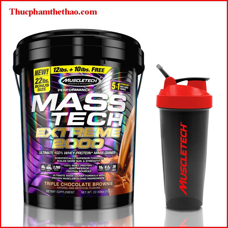 Sữa tăng cân MASS TECH EXTREME 2000 thùng 10kg - vị socola - vani - Kèm quà tặng - Hàng chính hãng Muscletech USA