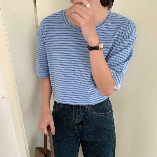 Áo phông kẻ 2t unisex áo phông rộng chất cotton mềm mịn tay lỡ áo thun kẻ basic nhiều màu P17 | BigBuy360 - bigbuy360.vn