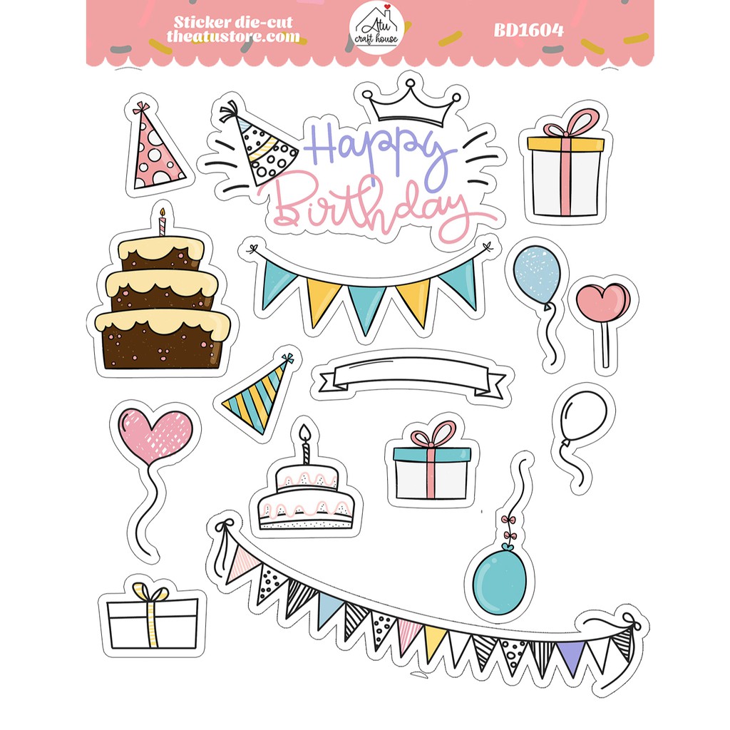 SINH NHẬT - Sticker die-cut - Sticker cắt rời - Nguyên liệu làm Scrapbook Handmade