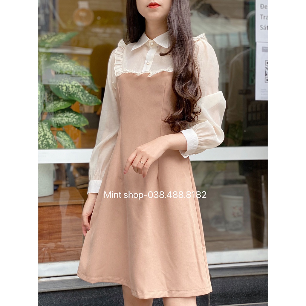 Váy Thiết Kế - Váy Phối Tay Voan Cổ Đức Chất Vải Dày Dặn Sang Trọng | BigBuy360 - bigbuy360.vn