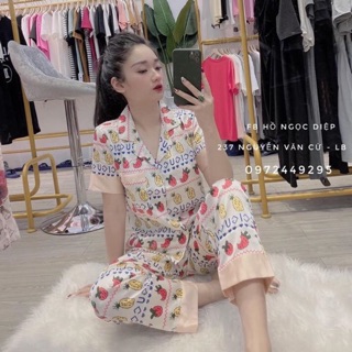 Bộ ngủ lụa satin quả Dâu