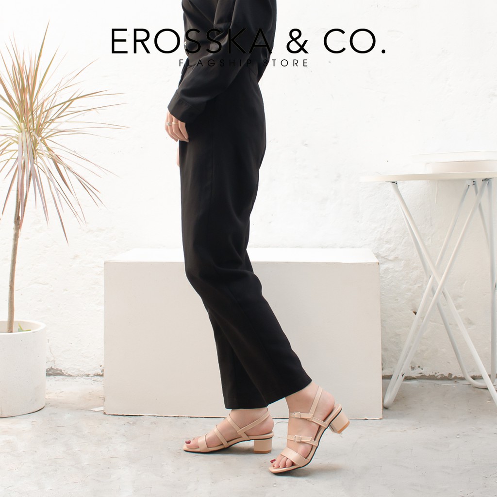 Giày sandal cao gót Erosska phối dây quai mảnh cao 3cm màu đen - EB018